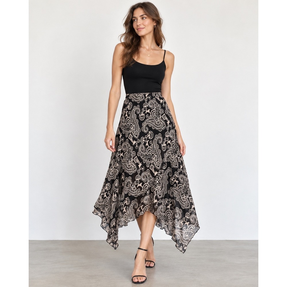 Tristan & Iseut Vintage Silk Paisley Asymmetrical Handkerchief Hem Skirt Small